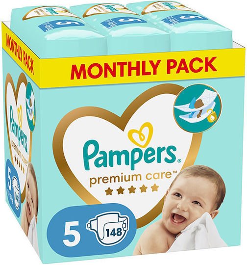 Pampers Πάνες με Αυτοκόλλητο Premium Care Monthly Pack No. 5 για 11-16kg 148τμχ